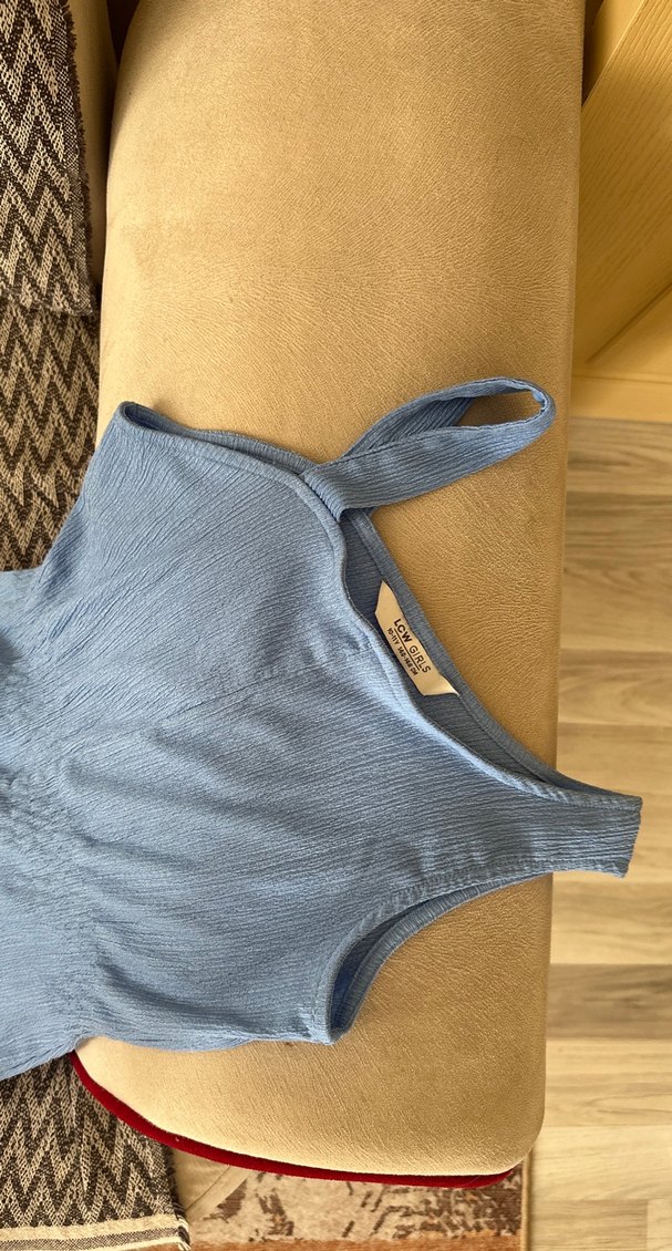 Mavi Keten Bohem Uzun Kadın Tulum - Görsel 2