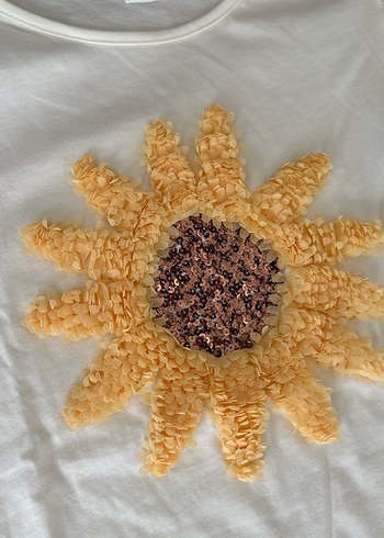 Kız Çocuk Beyaz Fırfırlı Ayçiçeği Tişört - Görsel 2