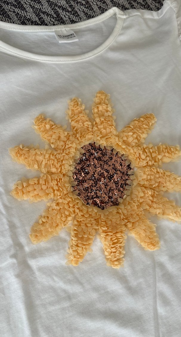 Kız Çocuk Beyaz Fırfırlı Ayçiçeği Tişört - Görsel 2