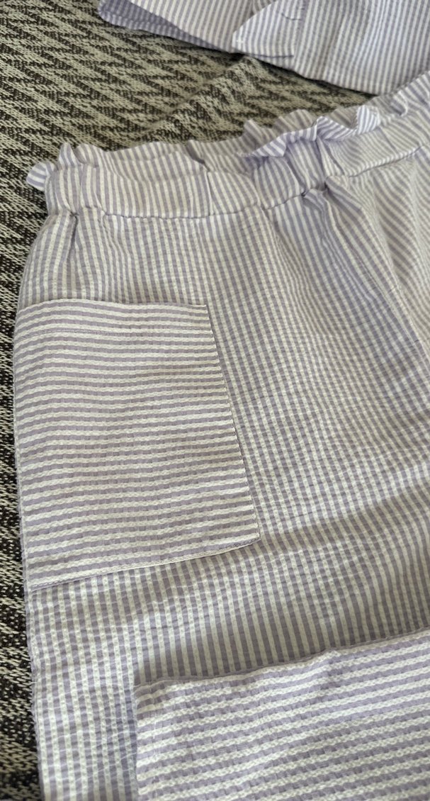 Kadın lila  Keten Pilili Rahat takım - Görsel 2