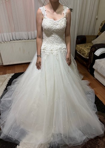 Dantel Detaylı Beyaz Prenses Gelinlik - Görsel 2