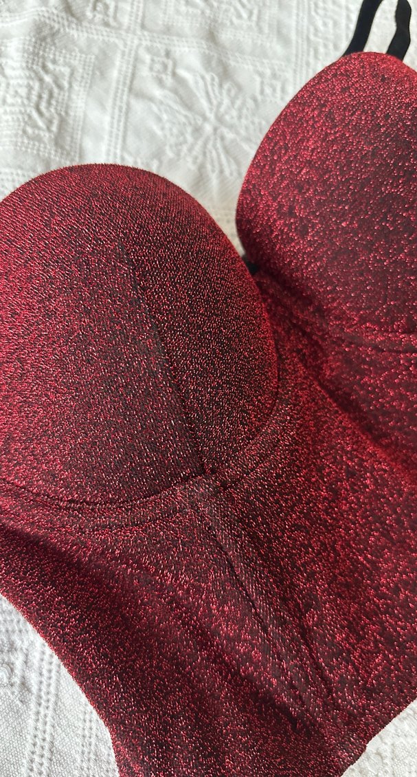 Bordo Straplez Düğmeli Kadın Bustiyer - Görsel 2