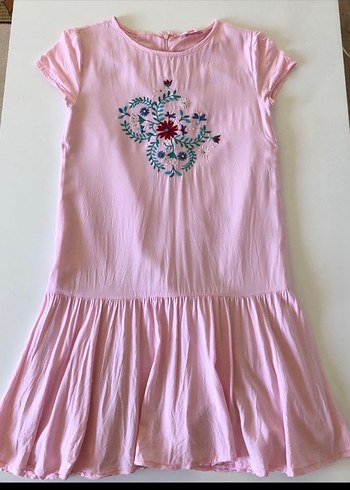 Nakışlı Pembe Kız Çocuk Elbise
