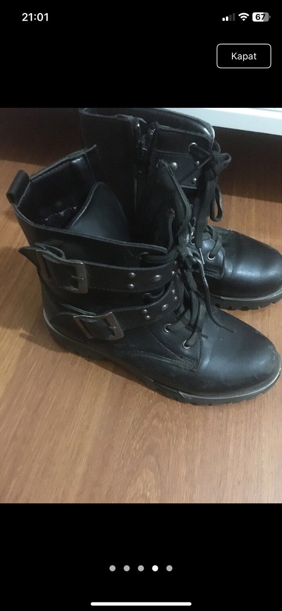 Siyah Deri Tokalı Yüksek Topuklu Punk Bot 33 numara - Görsel 4