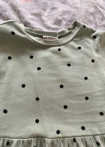 Uzun Kollu Puantiyeli Yeşil Kız Elbisesi - Görsel 3