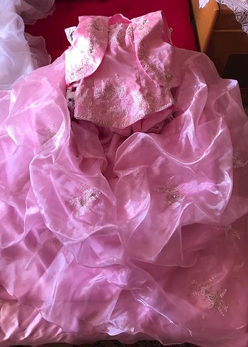 Pembe Straplez Nakışlı Çocuk Abiye Elbise - Görsel 8