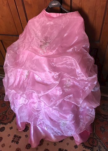 Pembe Straplez Nakışlı Çocuk Abiye Elbise - Görsel 3