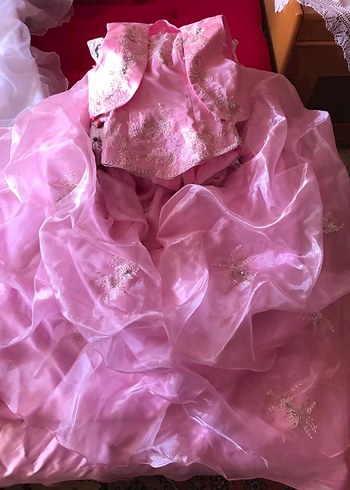 Pembe Straplez Nakışlı Çocuk Abiye Elbise - Görsel 7