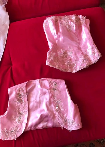 Pembe Straplez Nakışlı Çocuk Abiye Elbise - Görsel 5