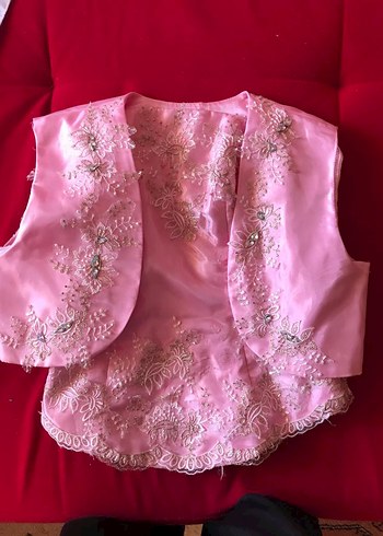 Pembe Straplez Nakışlı Çocuk Abiye Elbise - Görsel 6