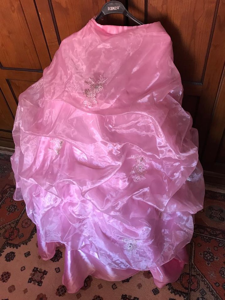 Pembe Straplez Nakışlı Çocuk Abiye Elbise - Görsel 3