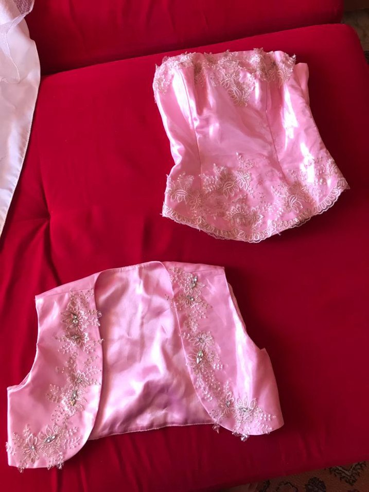 Pembe Straplez Nakışlı Çocuk Abiye Elbise - Görsel 4