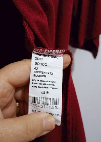 42 Beden bordo Renk Bordo Uzun Kollu Fırfırlı Kadın Tunik
