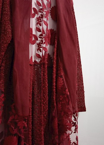 Aker Bordo Nakışlı Uzun Bohem Kadın Henna hırka