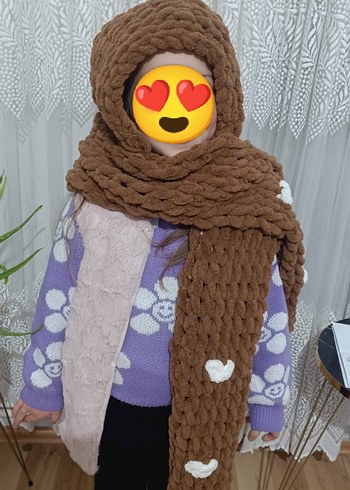 Pembe Peluş Kulaklı Çocuk Bere ve Atkı Seti - Görsel 4