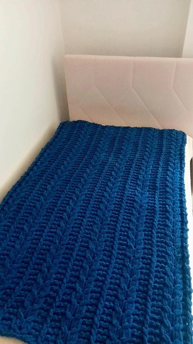 Mavi Örgü tv Battaniyesi - Görsel 3