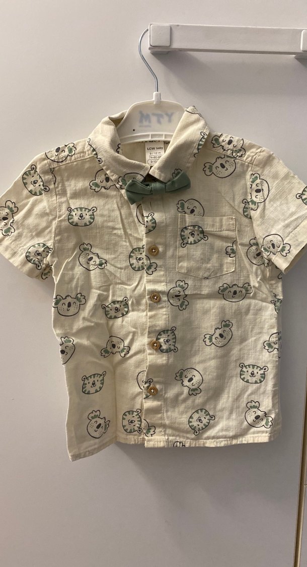 Bej Nakışlı Pamuklu Kısa Kollu Erkek Gömlek - Görsel 2