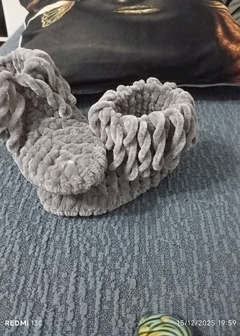 Kız Çocuk Gri Peluş panduf - Görsel 2