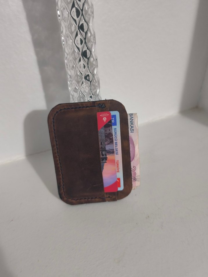 El Yapımı Hakiki Crazy Deri Unisex Cüzdan - Görsel 4