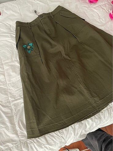 Zara Zara işlemeli cepli kot etek