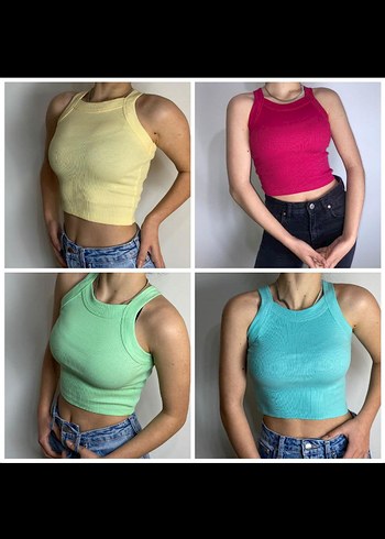 Kadın Renkli Mini Triko Crop Top