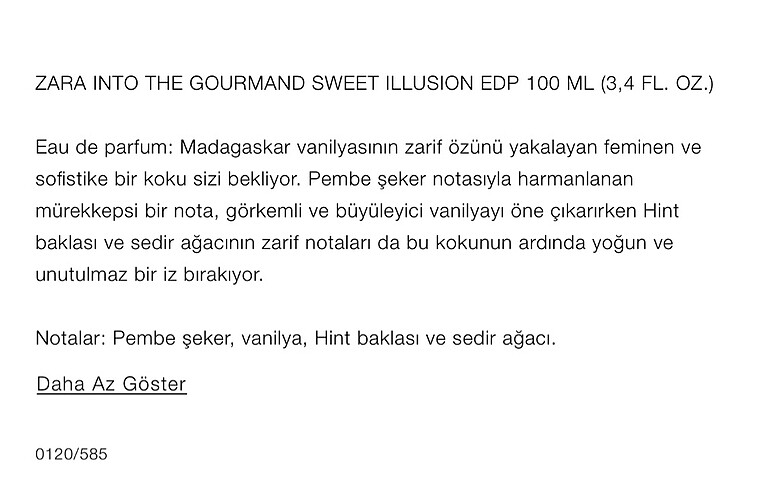  Beden Zara İnto The Gourmand Sweet Illusion 100 ml EDP Kadın Parfümü
