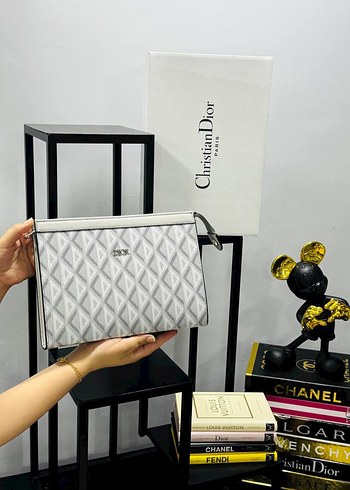 Dior Gri Deri Fermuarlı Kadın Çanta