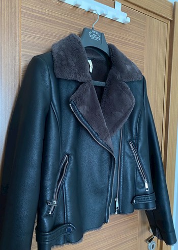 l Beden Mango Kürklü Deri Biker Ceket