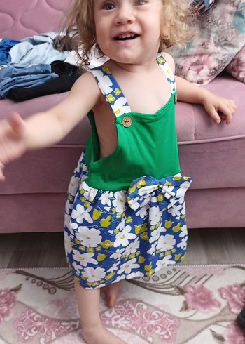 24-36 Ay Beden çeşitli Renk Çiçek Desenli Renkli Kız Elbisesi