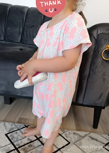 1,5 Yaş Beden pembe Renk Kısa Kollu Pembe Bebek Tulum