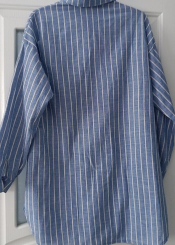 Mavi Çizgili Keten Uzun Kollu Gömlek - Görsel 8