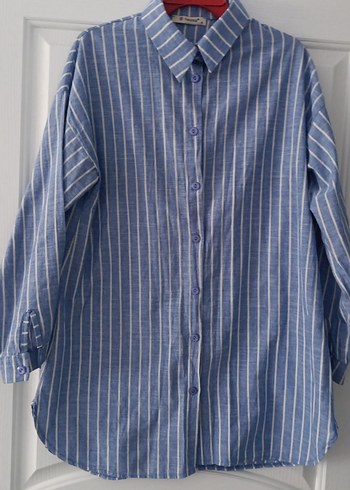 Mavi Çizgili Keten Uzun Kollu Gömlek - Görsel 2