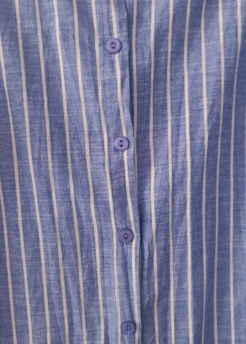 Mavi Çizgili Keten Uzun Kollu Gömlek - Görsel 4