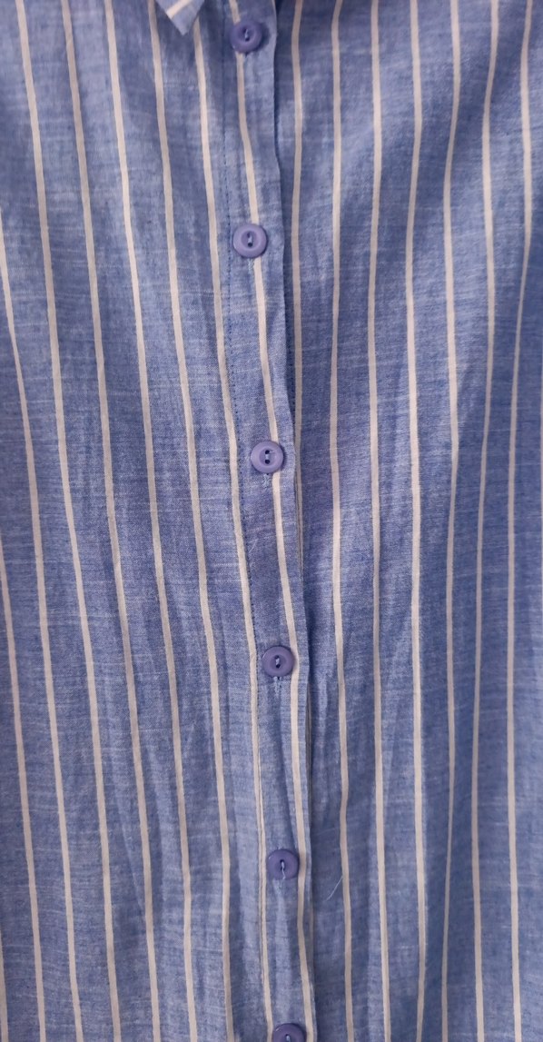 Mavi Çizgili Keten Uzun Kollu Gömlek - Görsel 4