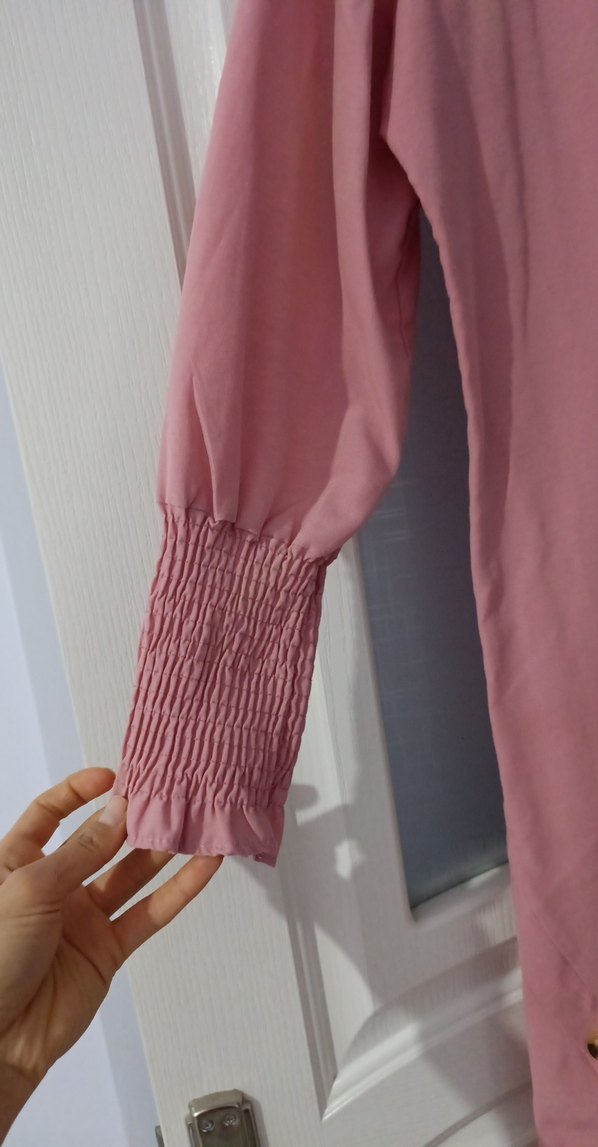 Pembe Uzun Kollu Düğmeli Kadın Tunik - Görsel 3