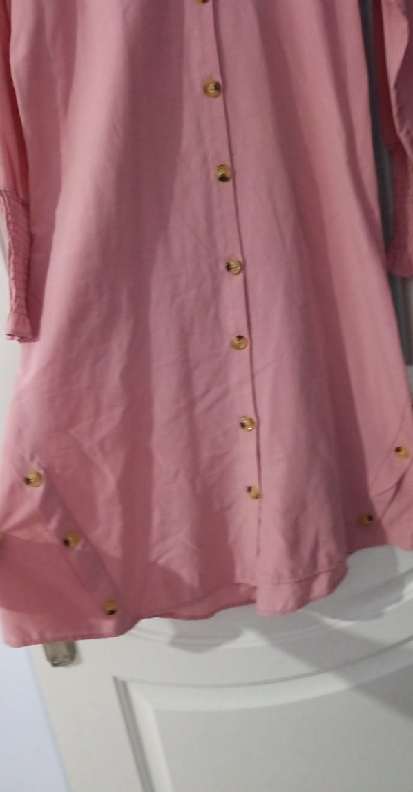 Pembe Uzun Kollu Düğmeli Kadın Tunik - Görsel 2
