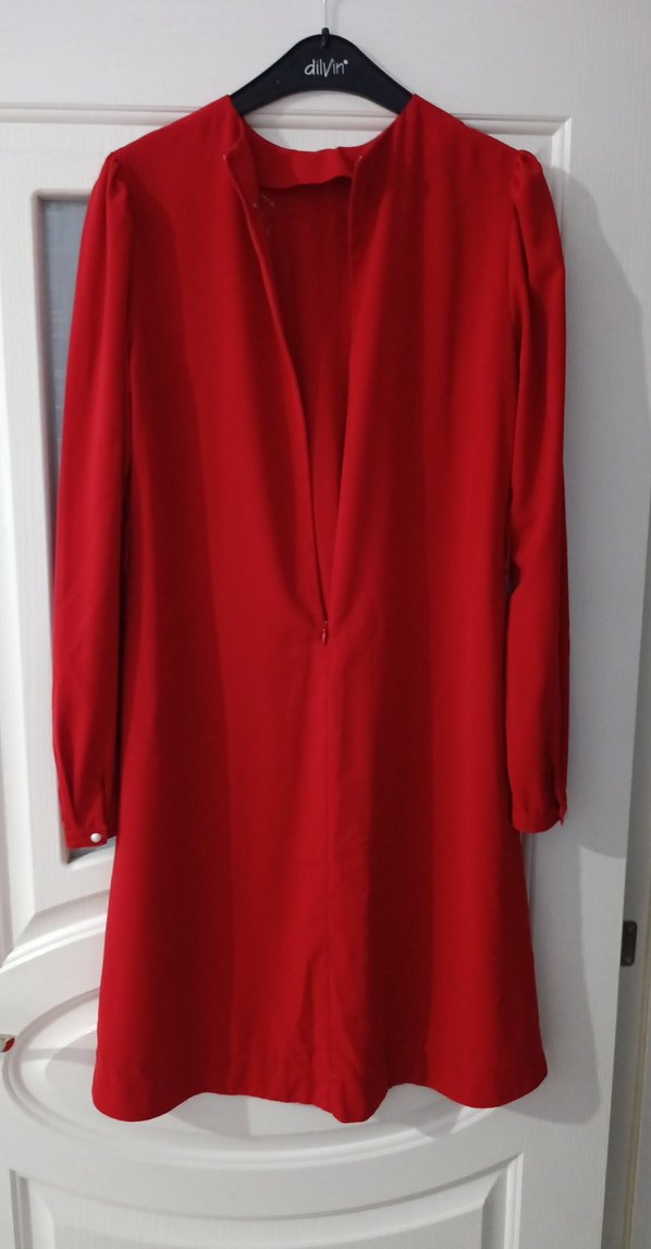 Kırmızı Uzun Kollu Drapeli Tunik - Görsel 5