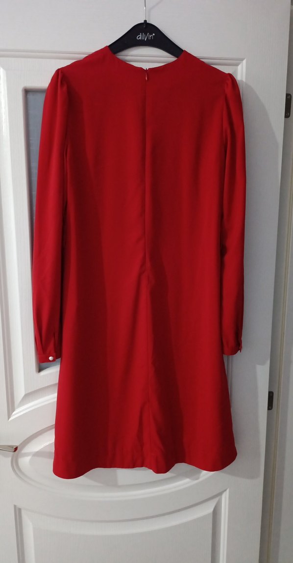 Kırmızı Uzun Kollu Drapeli Tunik - Görsel 4