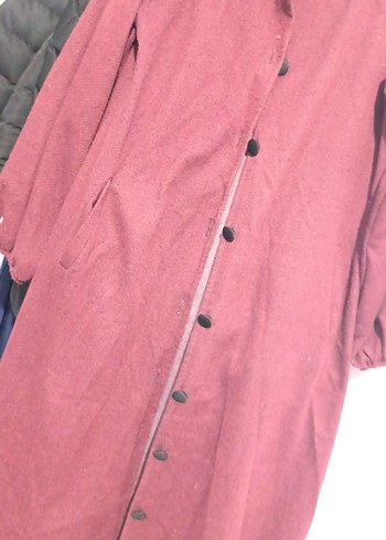 Bordo Düğmeli Uzun Hamile Kabanı - Görsel 3