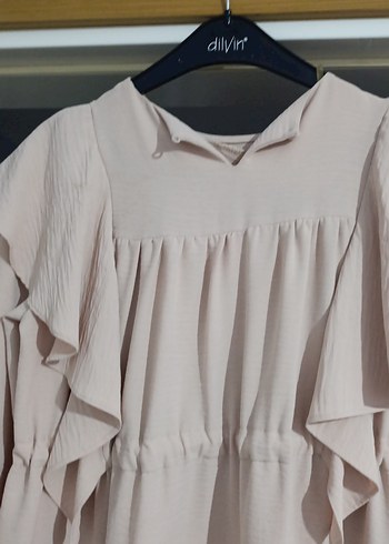 Bej Uzun Kollu Fırfırlı Uzun tunik - Görsel 5