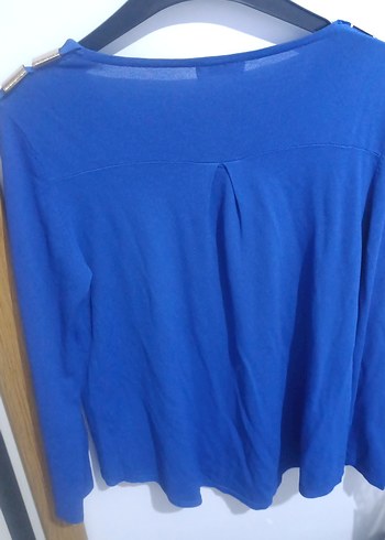 Düğmeli Mavi V Yaka Uzun Kollu Kadın Bluz - Görsel 6