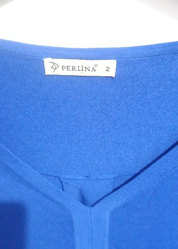 Düğmeli Mavi V Yaka Uzun Kollu Kadın Bluz - Görsel 3