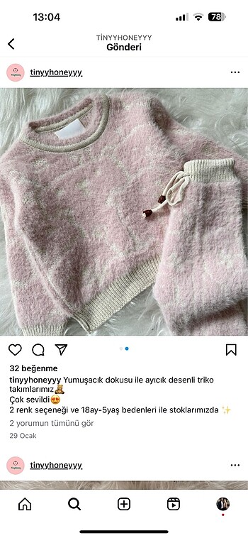 Ayicik desenli triko takım
