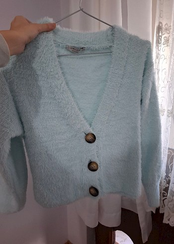 Düğmeli Mavi Midi Kadın Hırka - Görsel 3