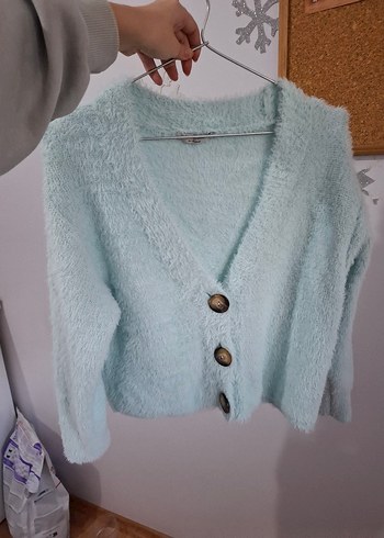 Düğmeli Mavi Midi Kadın Hırka - Görsel 4