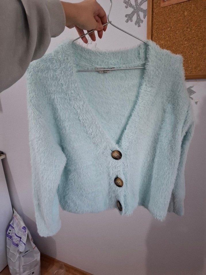 Düğmeli Mavi Midi Kadın Hırka - Görsel 4