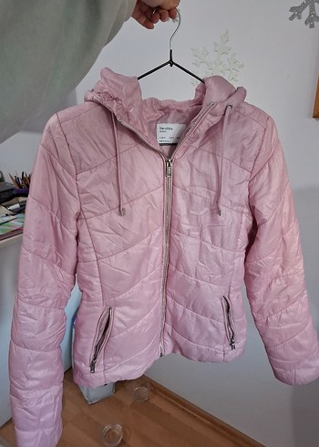 Pembe Fermuarlı Kadın ince mont - Görsel 4