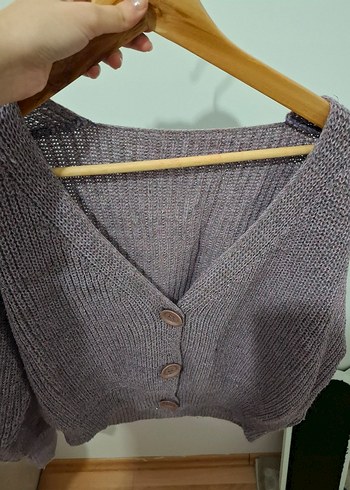 mor V Yaka Örgü Kadın Hırka - Görsel 4