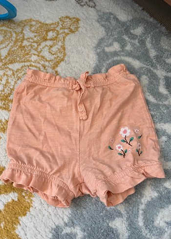 Pembe Nakışlı Fırfırlı Pamuk Şort