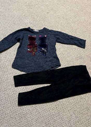 Kedili Örgü Uzun Kollu Bebek Kız Takımı - Görsel 2